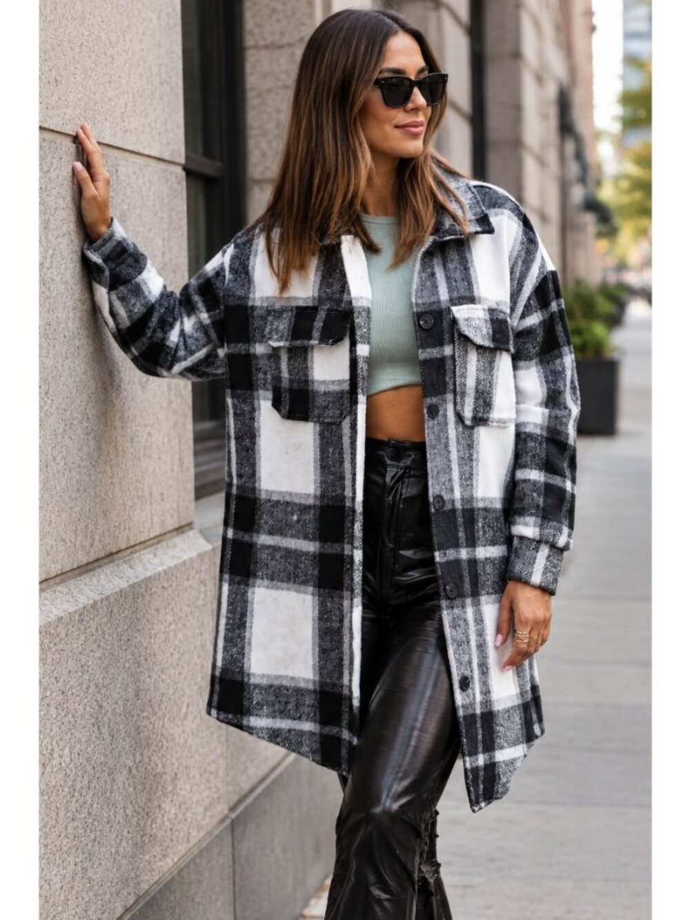 Oversized Button Down Collared Neck Long Sleeve Boyfriend Plaid Flannel Shacket